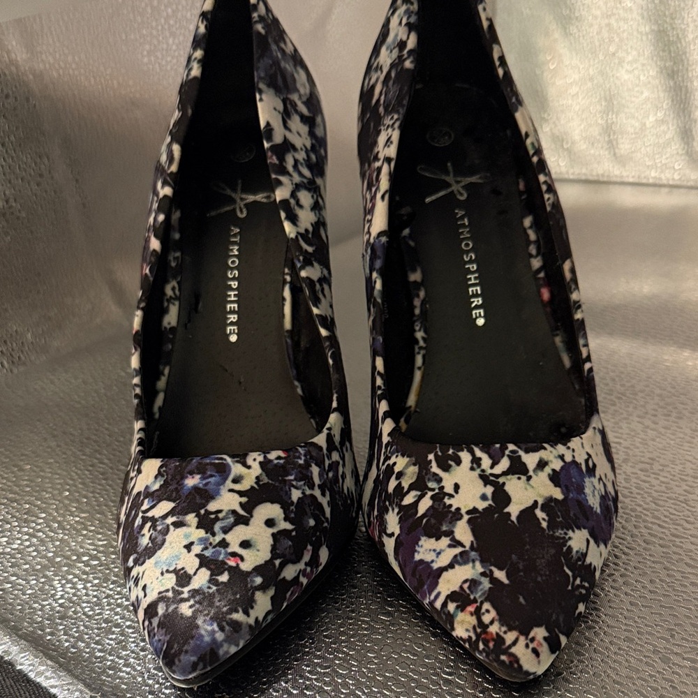 Atmosphere Women's Heels - Black and Purple Floral